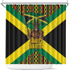 Black Jamaicans Warrior Spirit Shower Curtain Tribal Fighter in Reggae Colors - African Pride