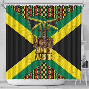 Black Jamaicans Warrior Spirit Shower Curtain Tribal Fighter in Reggae Colors - African Pride
