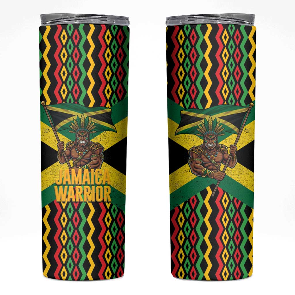 Black Jamaicans Warrior Spirit Skinny Tumbler Tribal Fighter in Reggae Colors - African Pride
