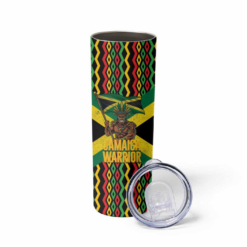 Black Jamaicans Warrior Spirit Skinny Tumbler Tribal Fighter in Reggae Colors - African Pride