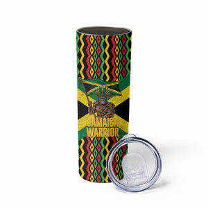 Black Jamaicans Warrior Spirit Skinny Tumbler Tribal Fighter in Reggae Colors - African Pride
