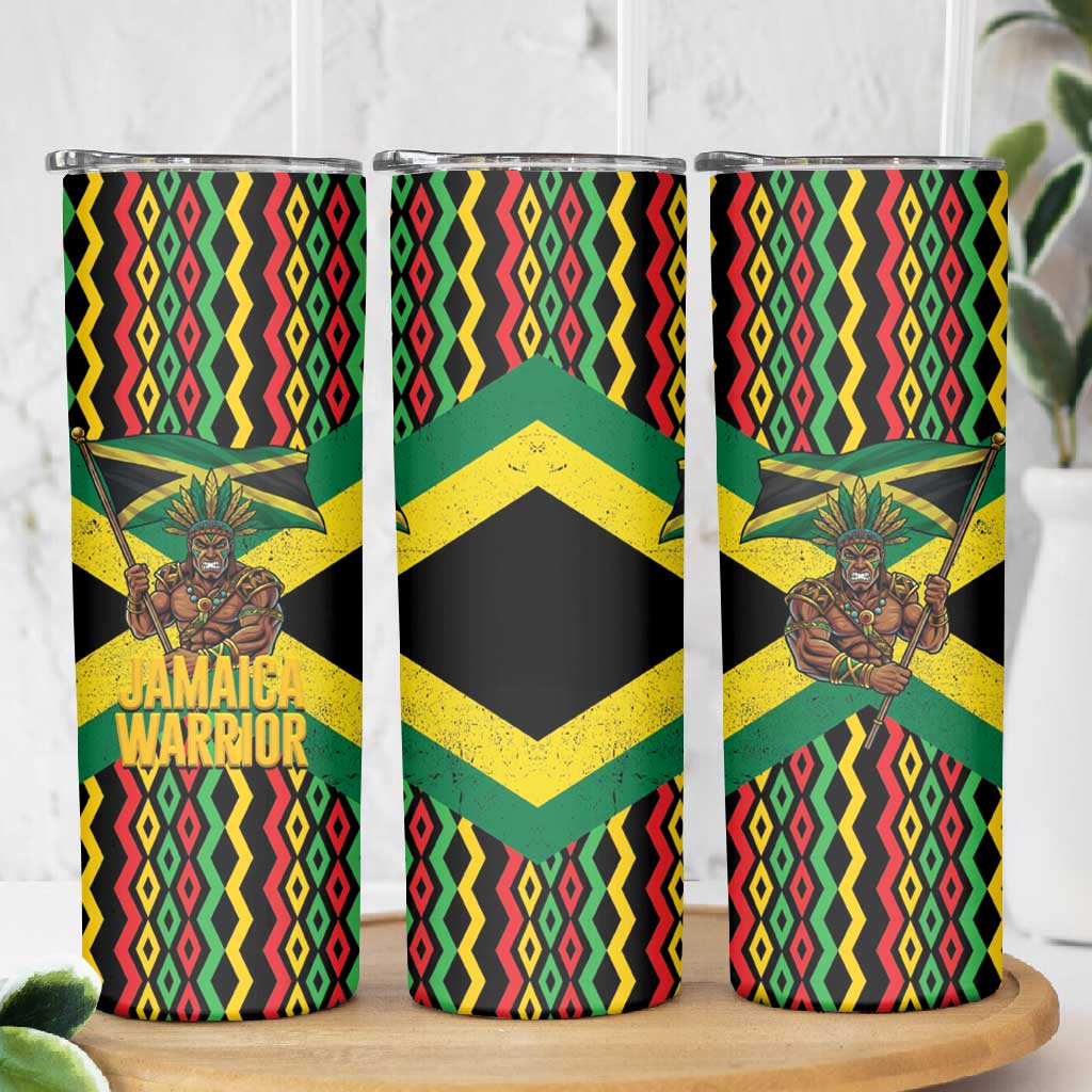 Black Jamaicans Warrior Spirit Skinny Tumbler Tribal Fighter in Reggae Colors - African Pride