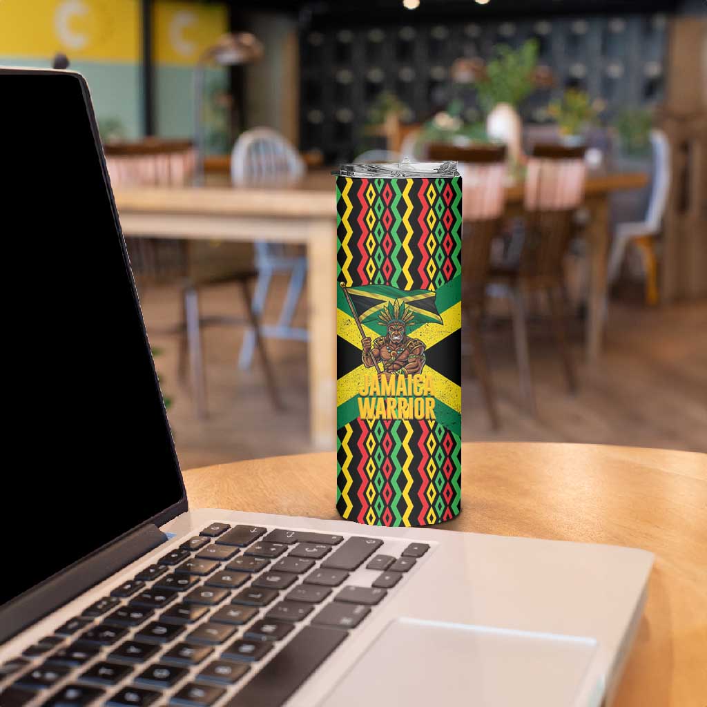 Black Jamaicans Warrior Spirit Skinny Tumbler Tribal Fighter in Reggae Colors - African Pride