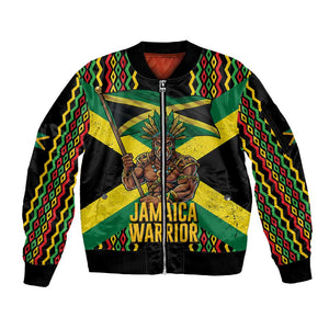 Black Jamaicans Warrior Spirit Sleeve Zip Bomber Jacket Tribal Fighter in Reggae Colors - African Pride