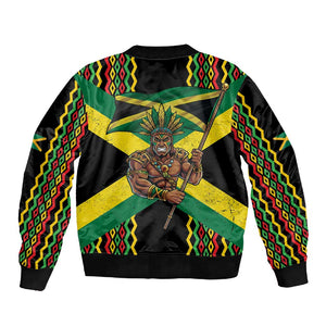 Black Jamaicans Warrior Spirit Sleeve Zip Bomber Jacket Tribal Fighter in Reggae Colors - African Pride
