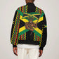 Black Jamaicans Warrior Spirit Sleeve Zip Bomber Jacket Tribal Fighter in Reggae Colors - African Pride