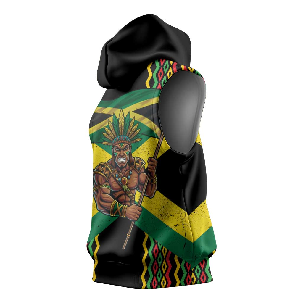 Black Jamaicans Warrior Spirit Sleeveless Hoodie Tribal Fighter in Reggae Colors - African Pride