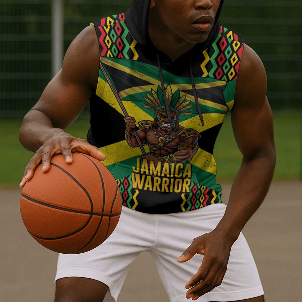 Black Jamaicans Warrior Spirit Sleeveless Hoodie Tribal Fighter in Reggae Colors - African Pride