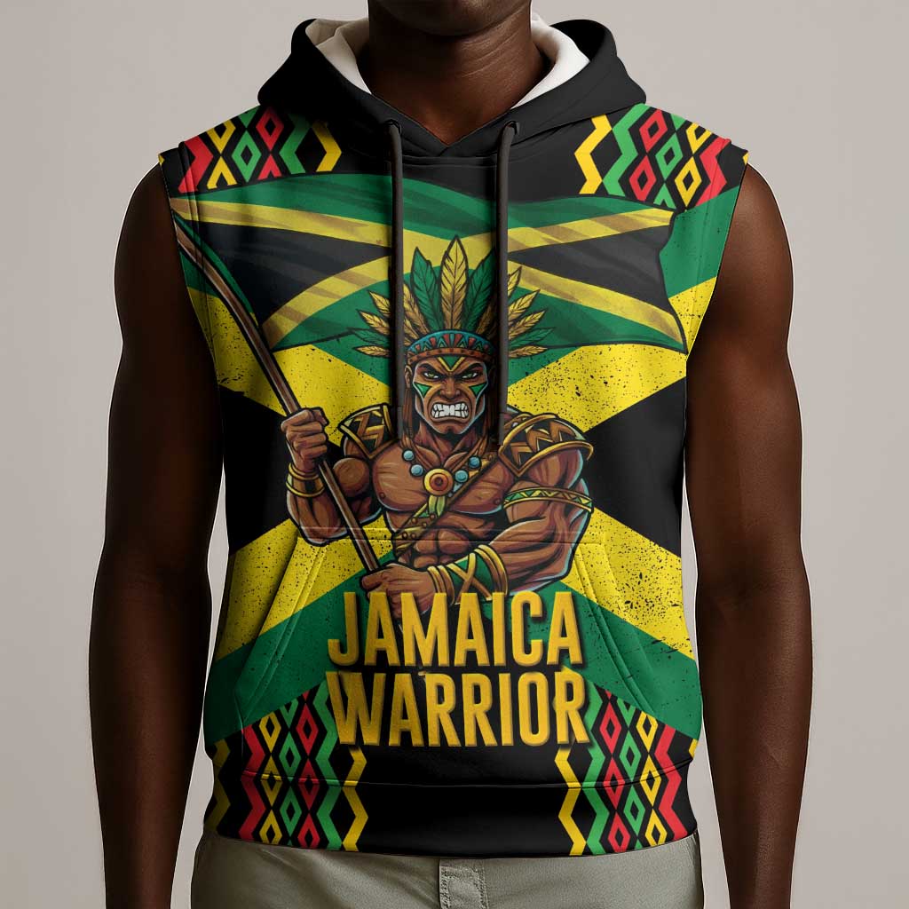 Black Jamaicans Warrior Spirit Sleeveless Hoodie Tribal Fighter in Reggae Colors - African Pride