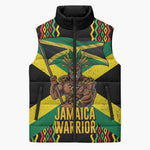 Black Jamaicans Warrior Spirit Sleeveless Puffer Jacket Tribal Fighter in Reggae Colors