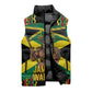 Black Jamaicans Warrior Spirit Sleeveless Puffer Jacket Tribal Fighter in Reggae Colors