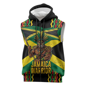 Black Jamaicans Warrior Spirit Sleeveless Zip Hoodie Tribal Fighter in Reggae Colors - African Pride