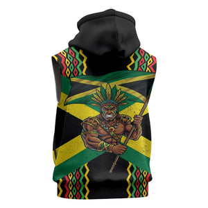 Black Jamaicans Warrior Spirit Sleeveless Zip Hoodie Tribal Fighter in Reggae Colors - African Pride