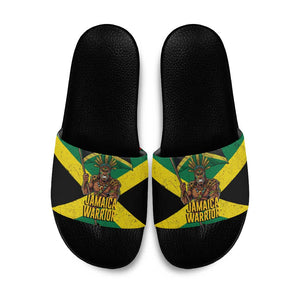 Black Jamaicans Warrior Spirit Slide Sandals Tribal Fighter in Reggae Colors