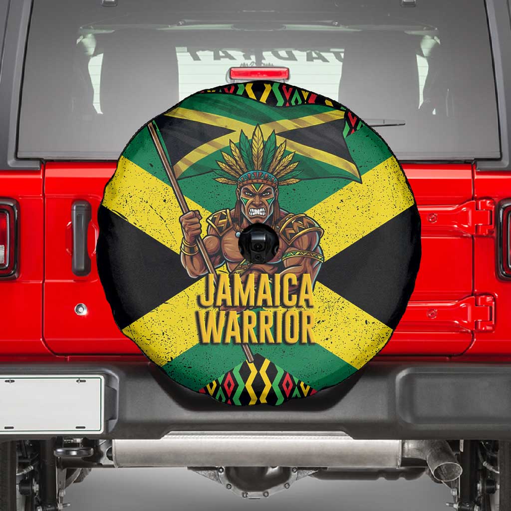 Black Jamaicans Warrior Spirit Spare Tire Cover Tribal Fighter in Reggae Colors - African Pride