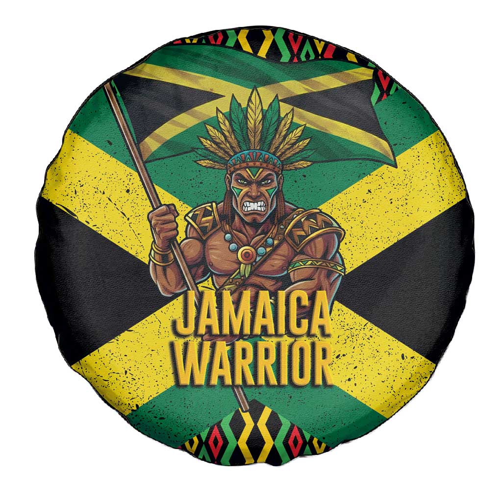 Black Jamaicans Warrior Spirit Spare Tire Cover Tribal Fighter in Reggae Colors - African Pride