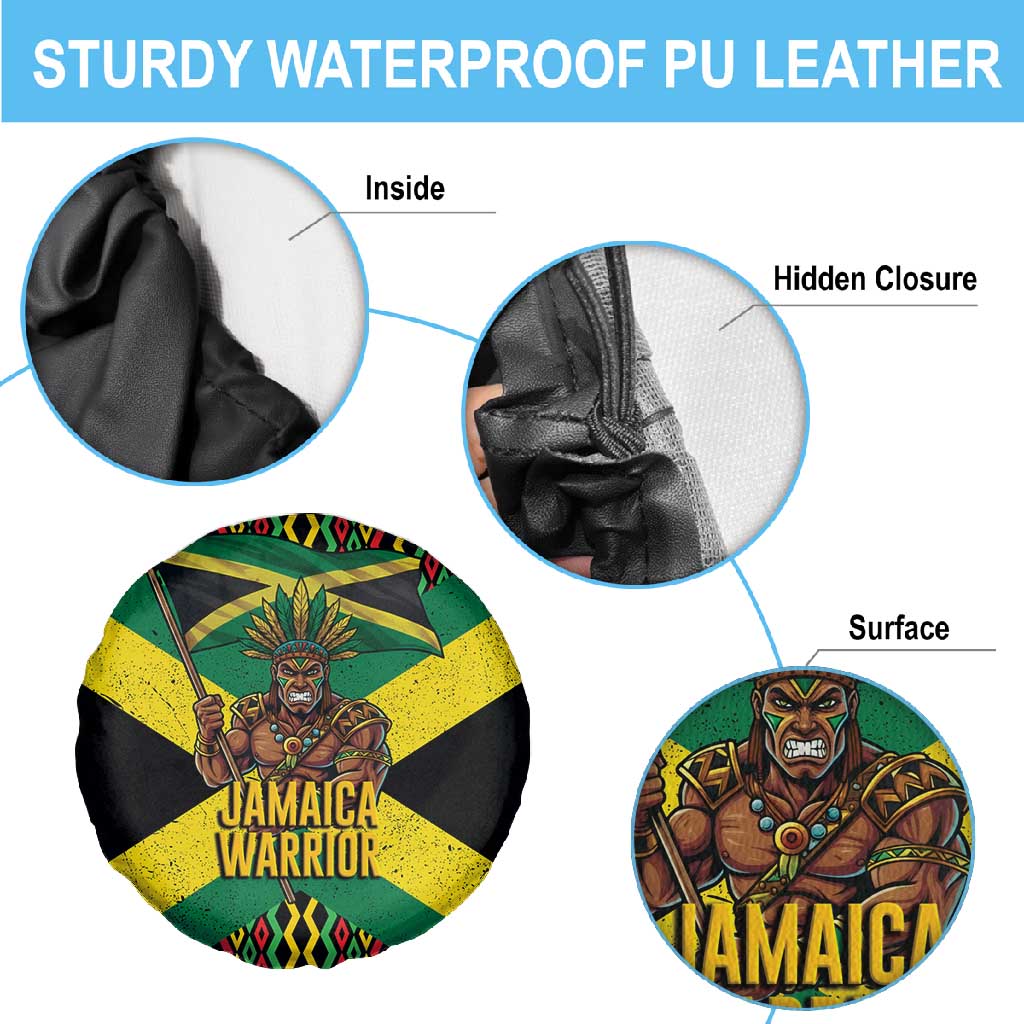 Black Jamaicans Warrior Spirit Spare Tire Cover Tribal Fighter in Reggae Colors - African Pride