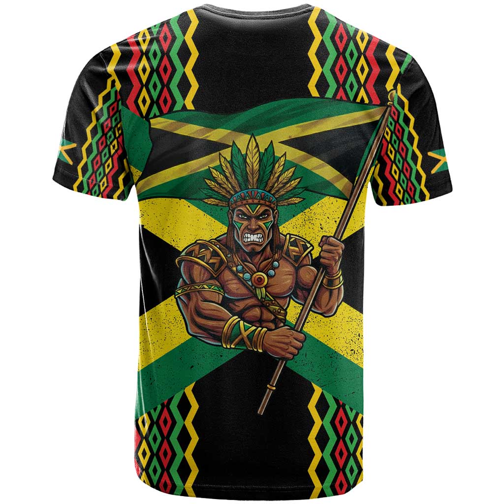 Black Jamaicans Warrior Spirit T shirt Tribal Fighter in Reggae Colors - African Pride