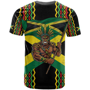 Black Jamaicans Warrior Spirit T shirt Tribal Fighter in Reggae Colors - African Pride