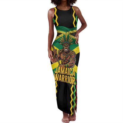 Black Jamaicans Warrior Spirit Tank Maxi Dress Tribal Fighter in Reggae Colors - African Pride
