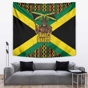 Black Jamaicans Warrior Spirit Tapestry Tribal Fighter in Reggae Colors - African Pride