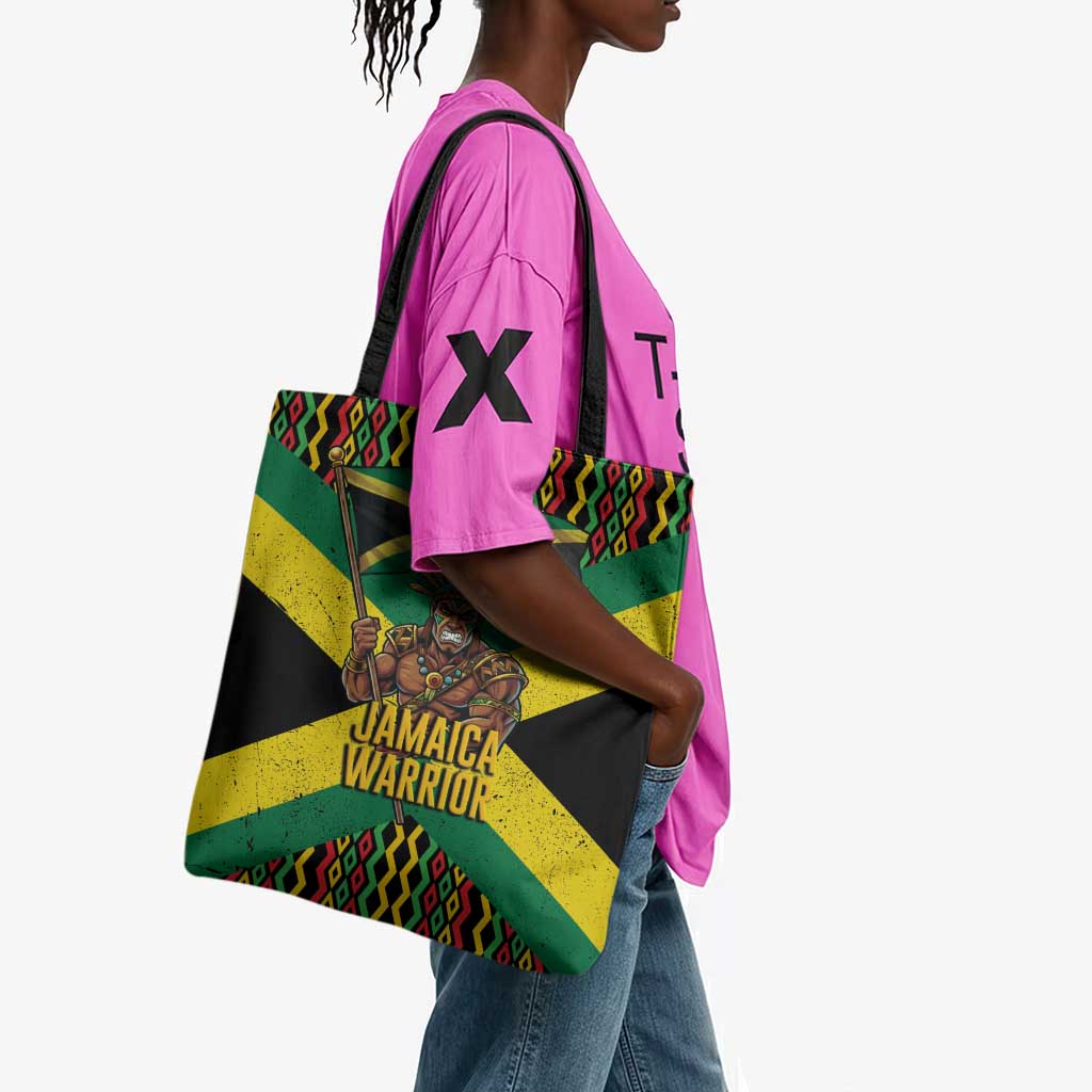 Black Jamaicans Warrior Spirit Tote Bag Tribal Fighter in Reggae Colors