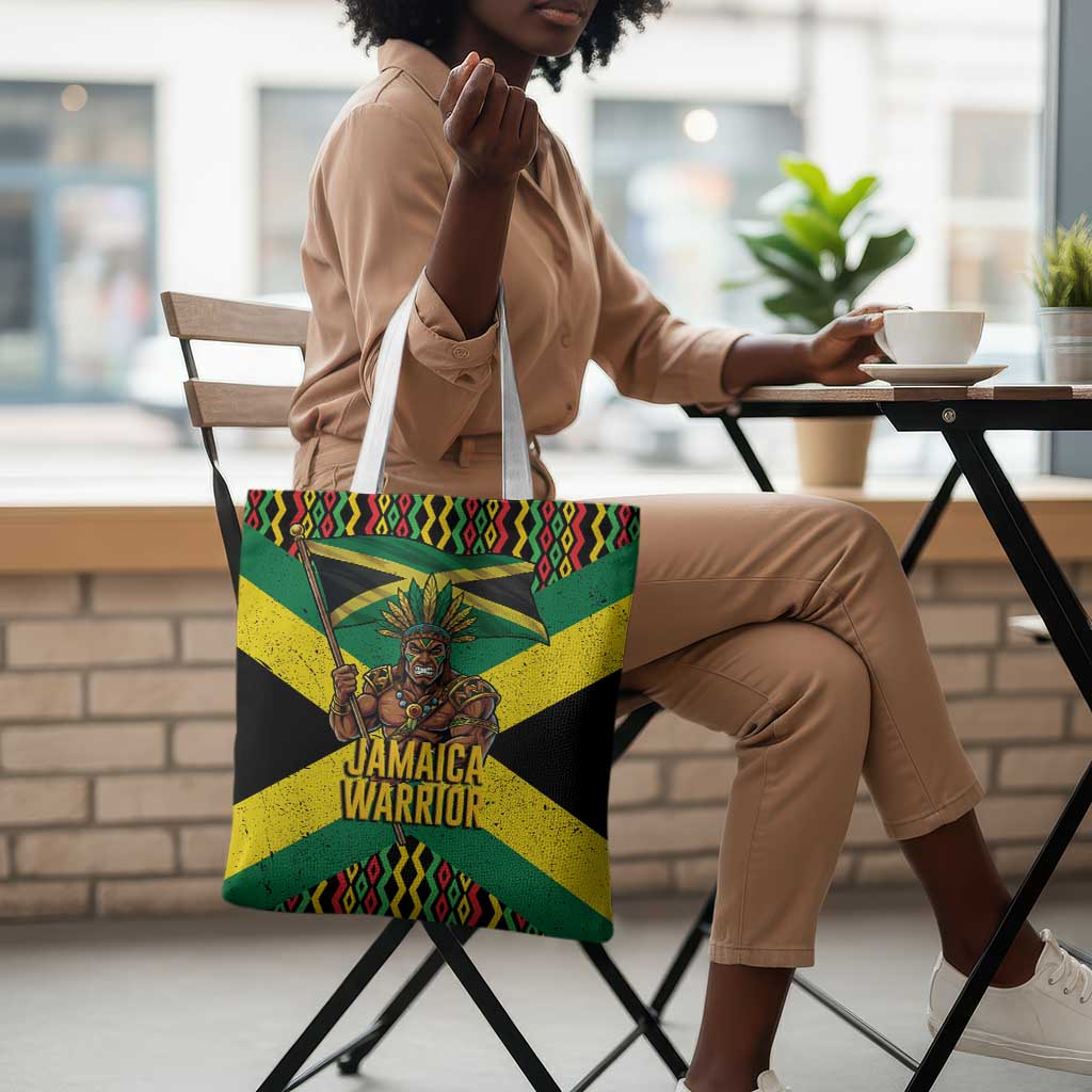 Black Jamaicans Warrior Spirit Tote Bag Tribal Fighter in Reggae Colors