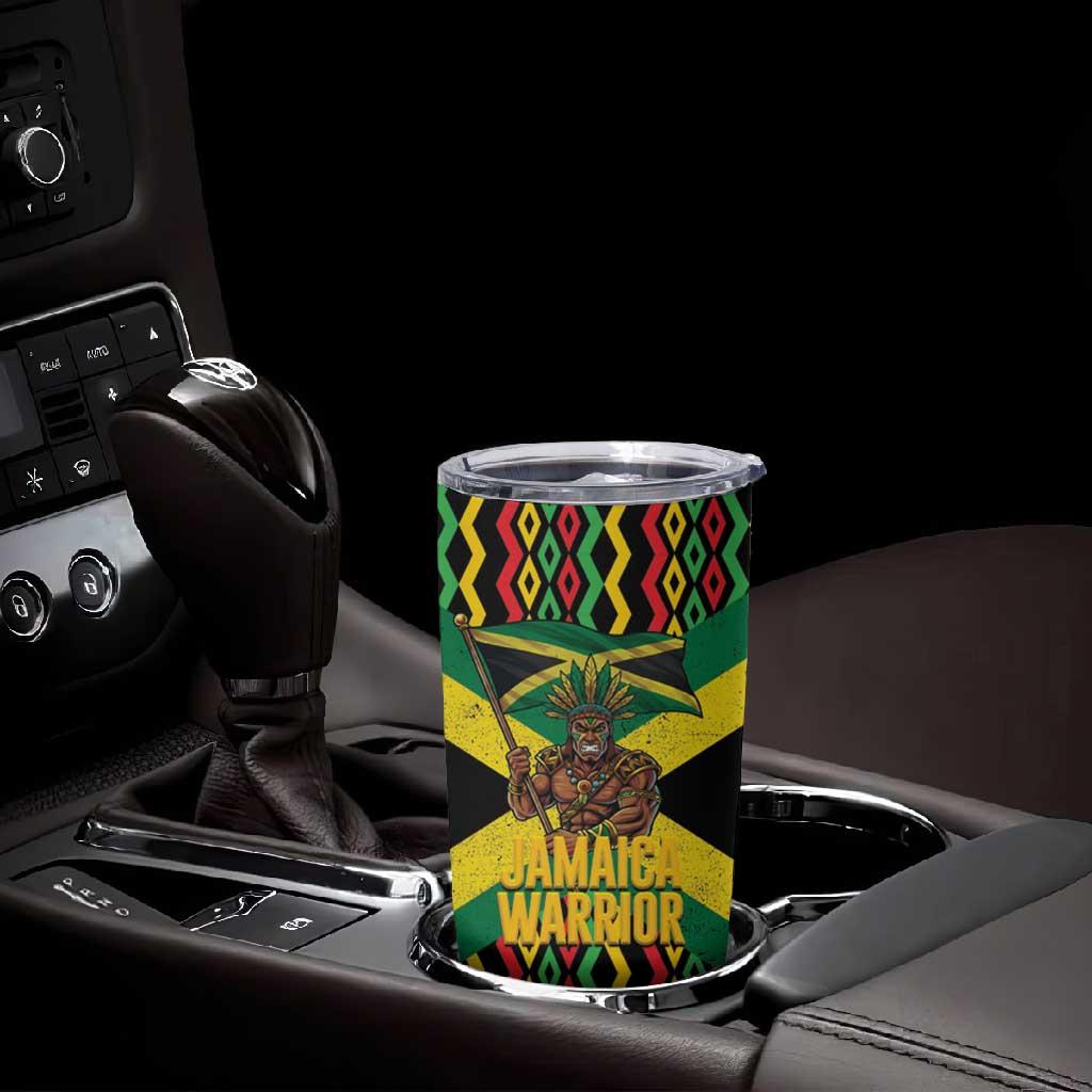 Black Jamaicans Warrior Spirit Tumbler Cup Tribal Fighter in Reggae Colors - African Pride