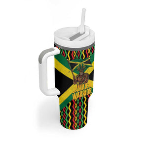 Black Jamaicans Warrior Spirit Tumbler With Handle Tribal Fighter in Reggae Colors - African Pride