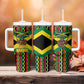 Black Jamaicans Warrior Spirit Tumbler With Handle Tribal Fighter in Reggae Colors - African Pride