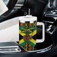 Black Jamaicans Warrior Spirit Tumbler With Handle Tribal Fighter in Reggae Colors - African Pride