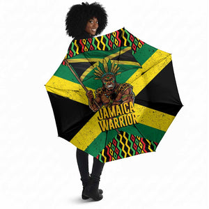 Black Jamaicans Warrior Spirit Umbrella Tribal Fighter in Reggae Colors