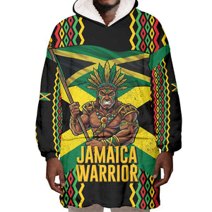 Black Jamaicans Warrior Spirit Wearable Blanket Hoodie Tribal Fighter in Reggae Colors - African Pride