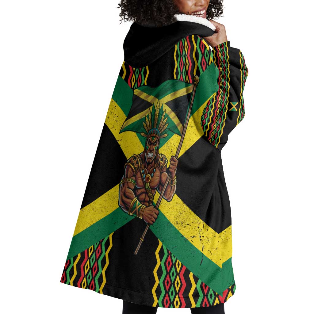 Black Jamaicans Warrior Spirit Wearable Blanket Hoodie Tribal Fighter in Reggae Colors - African Pride