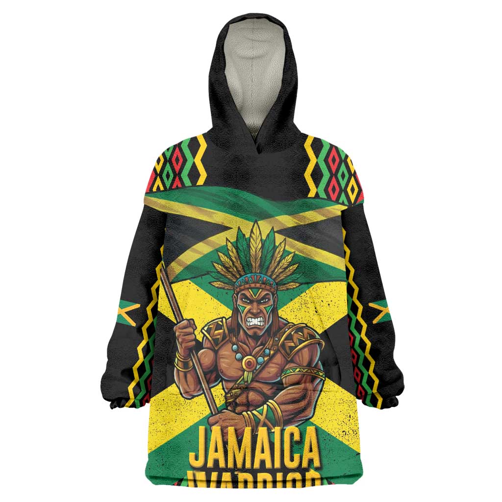 Black Jamaicans Warrior Spirit Wearable Blanket Hoodie Tribal Fighter in Reggae Colors - African Pride