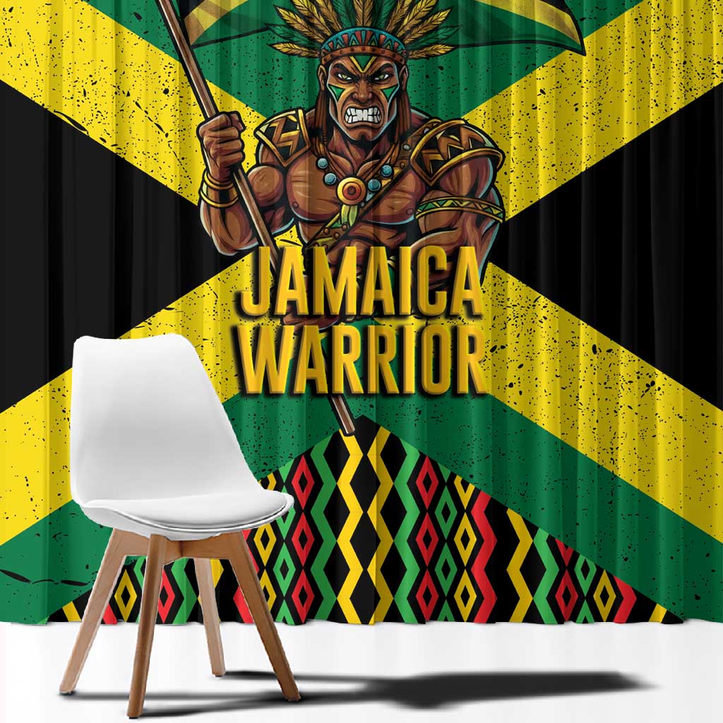 Black Jamaicans Warrior Spirit Window Curtain Tribal Fighter in Reggae Colors - African Pride