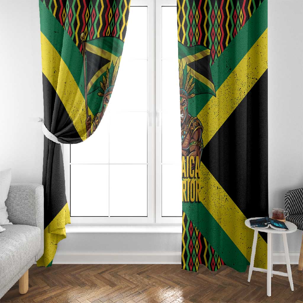 Black Jamaicans Warrior Spirit Window Curtain Tribal Fighter in Reggae Colors - African Pride