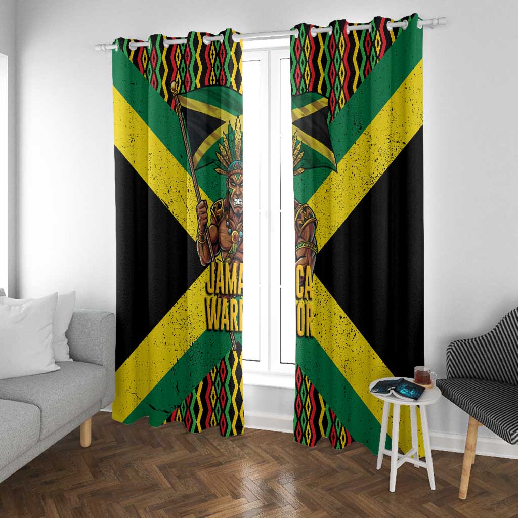 Black Jamaicans Warrior Spirit Window Curtain Tribal Fighter in Reggae Colors - African Pride