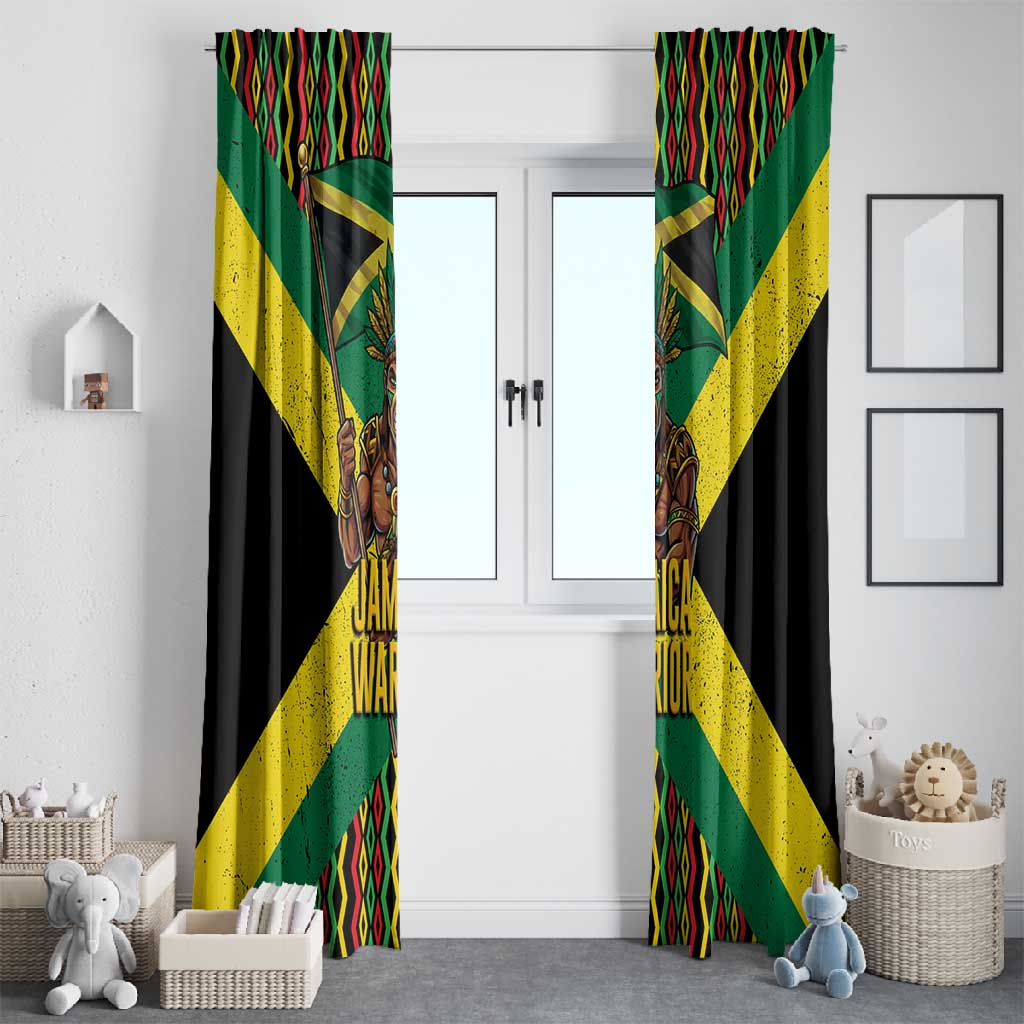 Black Jamaicans Warrior Spirit Window Curtain Tribal Fighter in Reggae Colors - African Pride