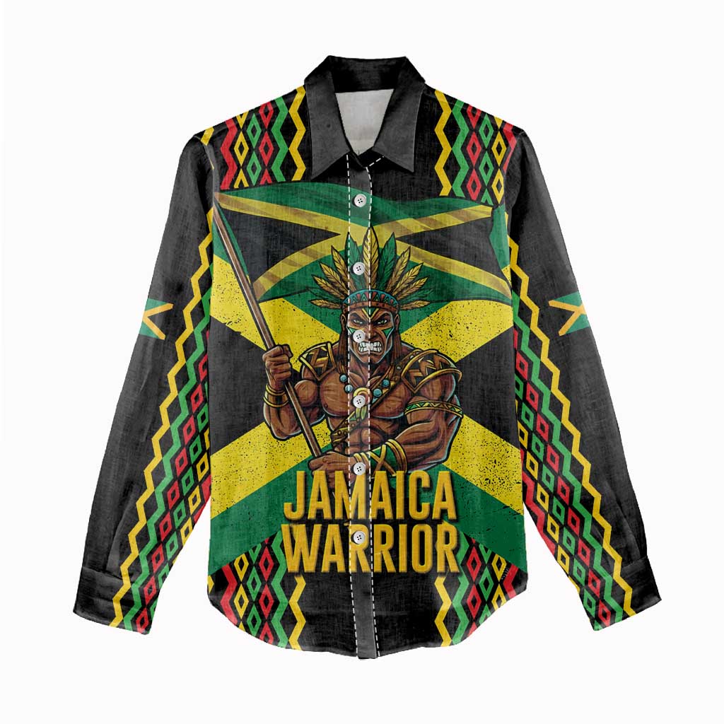 Black Jamaicans Warrior Spirit Women Casual Shirt Tribal Fighter in Reggae Colors - African Pride