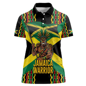 Black Jamaicans Warrior Spirit Women Polo Shirt Tribal Fighter in Reggae Colors - African Pride