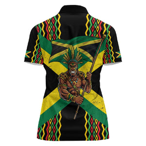 Black Jamaicans Warrior Spirit Women Polo Shirt Tribal Fighter in Reggae Colors - African Pride