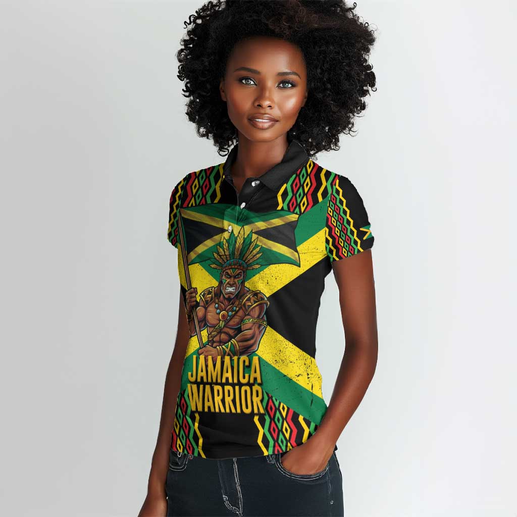 Black Jamaicans Warrior Spirit Women Polo Shirt Tribal Fighter in Reggae Colors - African Pride