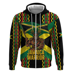 Black Jamaicans Warrior Spirit Zip Hoodie Tribal Fighter in Reggae Colors - African Pride