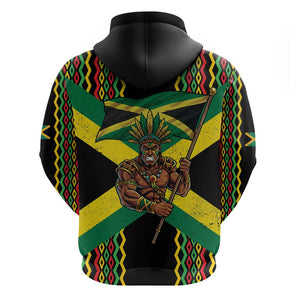 Black Jamaicans Warrior Spirit Zip Hoodie Tribal Fighter in Reggae Colors - African Pride