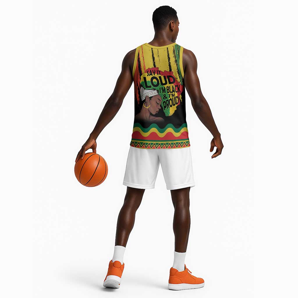 Black History Dreadlocks Map Basketball Jersey Say It Loud I’m Black and I’m Proud - African Pride