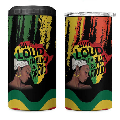 Black History Dreadlocks Map 4 in 1 Can Cooler Tumbler Say It Loud I’m Black and I’m Proud - African Pride
