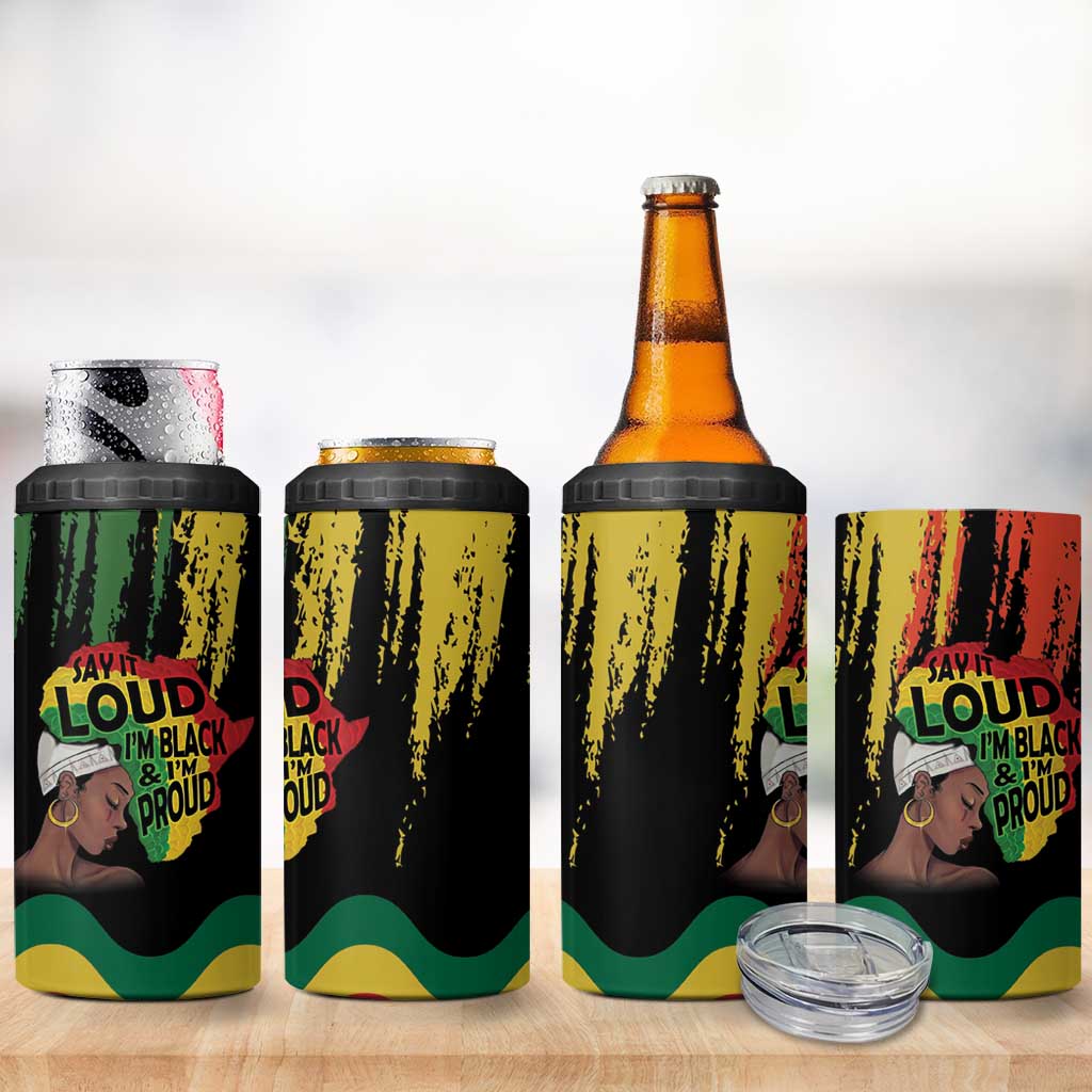 Black History Dreadlocks Map 4 in 1 Can Cooler Tumbler Say It Loud I’m Black and I’m Proud - African Pride