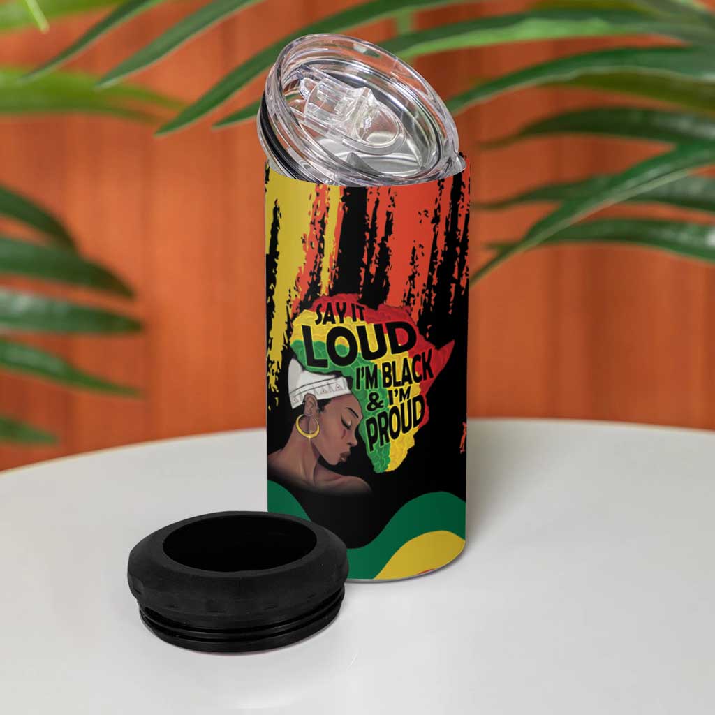 Black History Dreadlocks Map 4 in 1 Can Cooler Tumbler Say It Loud I’m Black and I’m Proud - African Pride
