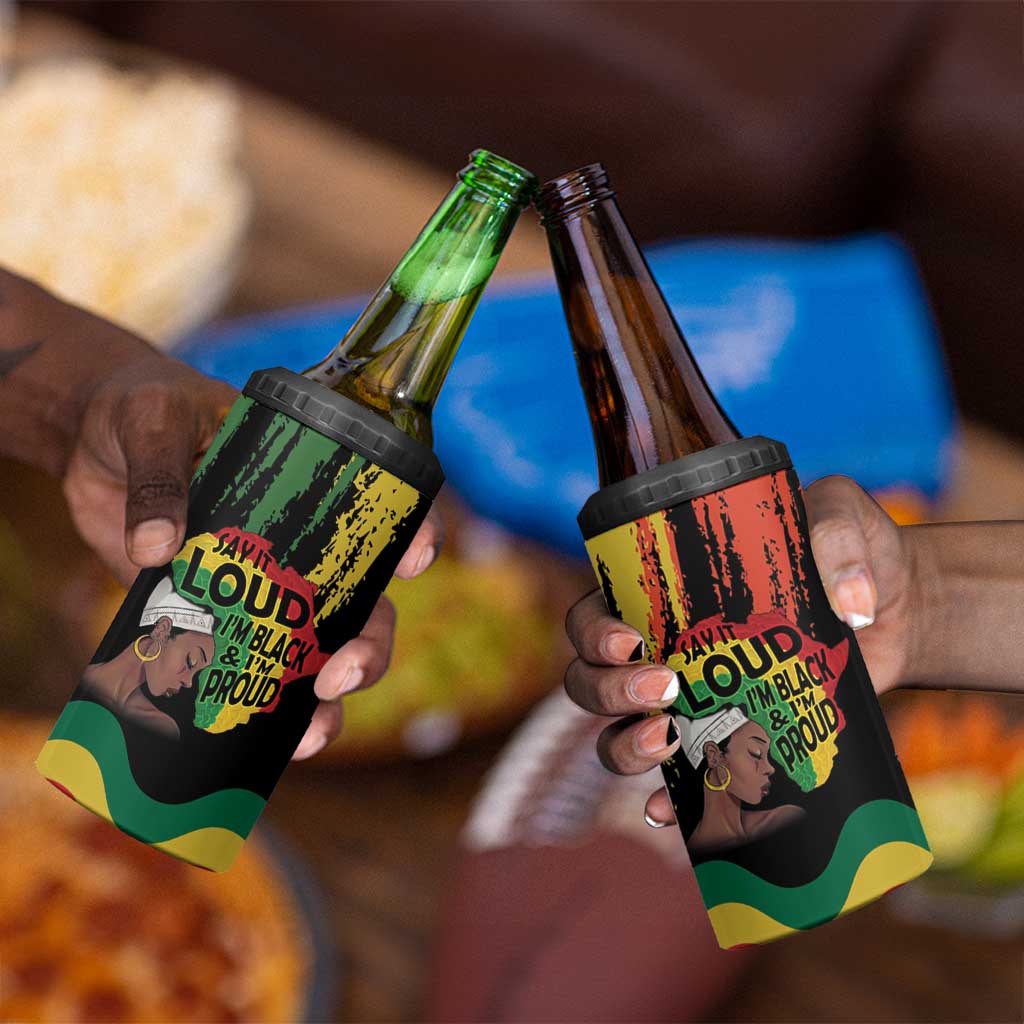 Black History Dreadlocks Map 4 in 1 Can Cooler Tumbler Say It Loud I’m Black and I’m Proud - African Pride